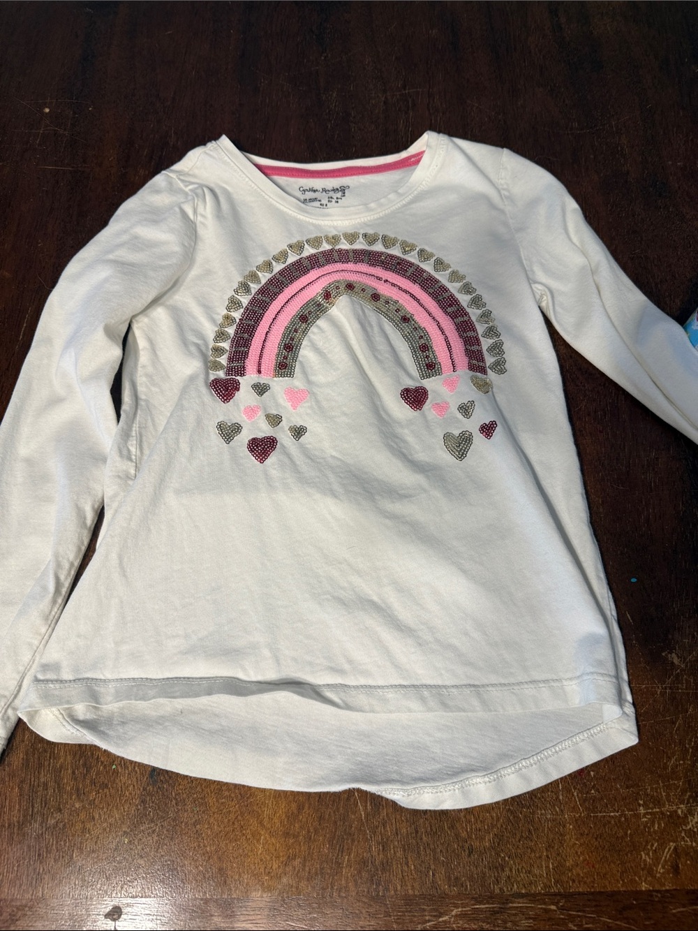 Cynthia Rowley White Long-Sleeve Top with Pink and Gold Rainbow